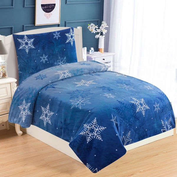 Modra mikroplišasta posteljnina My House Snowflakes, 140 x 200 cm