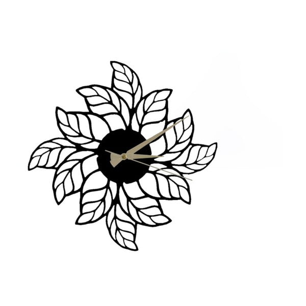 Črna stenska ura Glozis Leaves Clock, ⌀ 48 cm