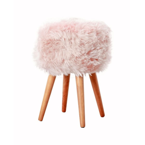 Stolček s sedežem iz rožnate ovče kože Native Natural, ⌀ 30 cm