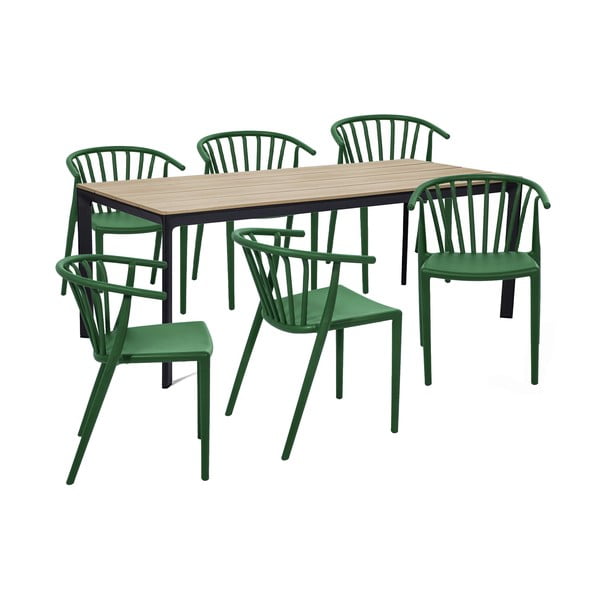 Vrtni jedilni set za 6 oseb z zelenimi stoli Capri in mizo Thor, 210 x 90 cm