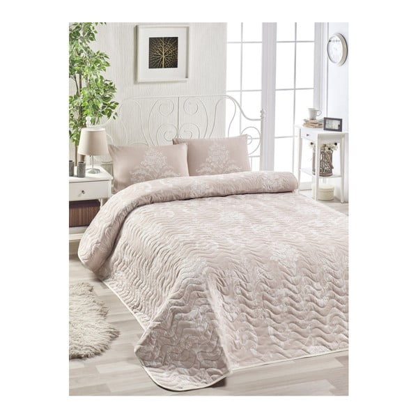 Komplet posteljnega pregrinjala in 2 vzglavnikov EnLora Home Kralice Pink, 200 x 220 cm