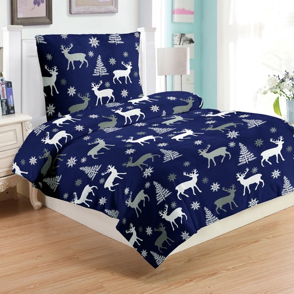 Modra mikroplišasta posteljnina My House Deer, 140 x 200 cm