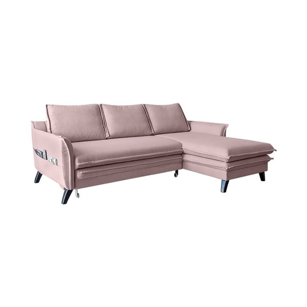 Nežno rožnata kotna raztegljiva sedežna garnitura Miuform Charming Charlie, desni kot