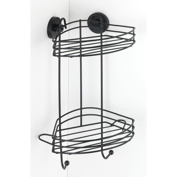 Črna kotna kopalniška polica Wenko Vacuum-Loc® Pavia, višina 43 cm