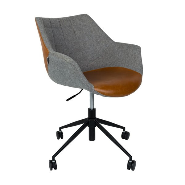 Siv pisarniški stol z rjavimi detajli Zuiver Doulton