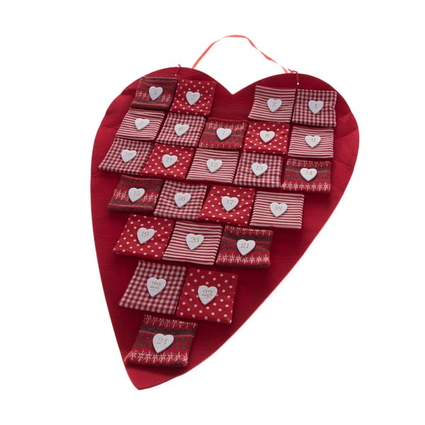 Rdeč tekstilni adventni koledar v obliki srca Dakls, dolžina 68 cm