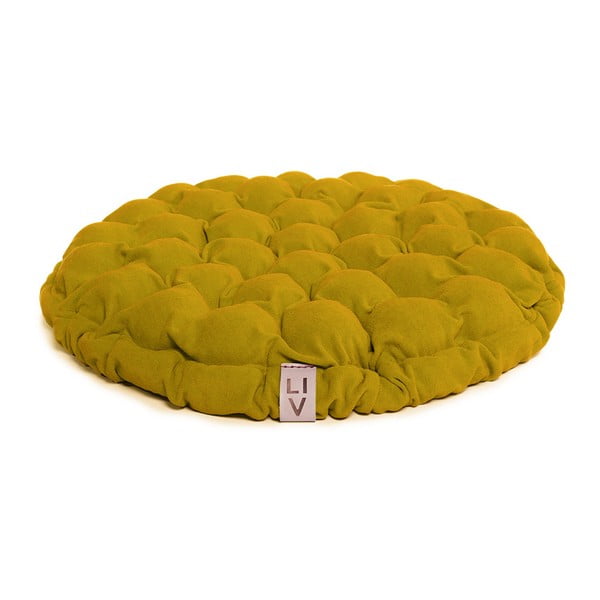 Gorčično rumena sedežna blazina z masažnimi kroglicami Linda Vrňáková Bloom, ø 65 cm