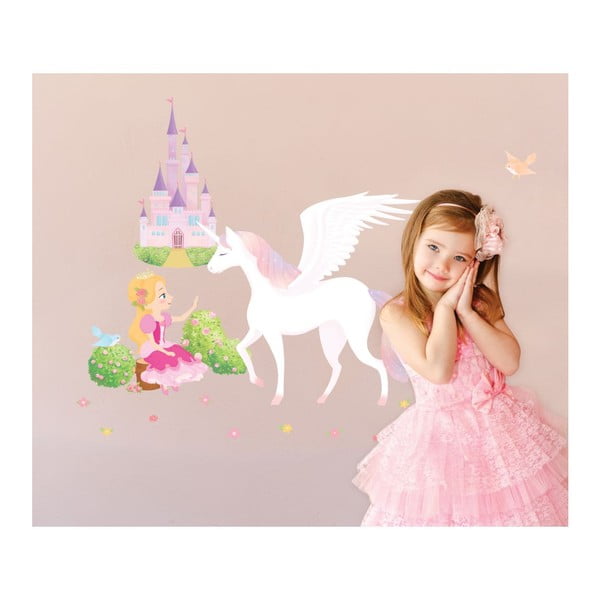 Komplet stenskih nalepk Ambiance Princess, Unicorn in Castle