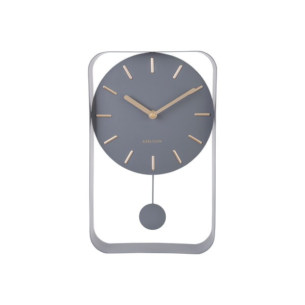 Siva stenska ura z nihalom Karlsson Charm, višina 32,5 cm