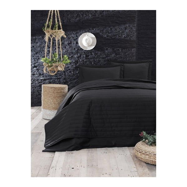 Črno prešito posteljno pregrinjalo Mijolnir Monart, 220 x 240 cm