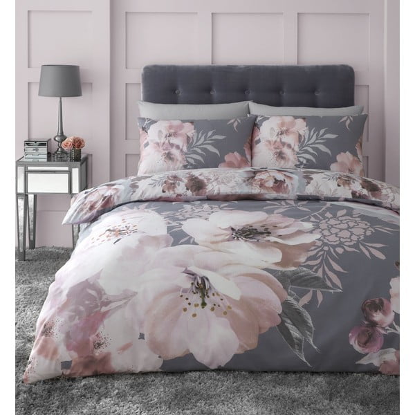 Siva posteljnina Catherine Lansfield Dramatic Floral, 200 x 200 cm
