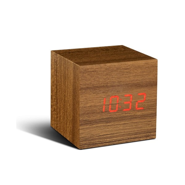 Svetlo rjava budilka z rdečim LED zaslonom Gingko Cube Click Clock