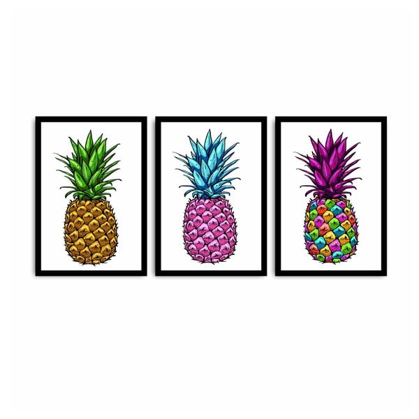 3-delna slika Pineapple, 109 x 50 cm