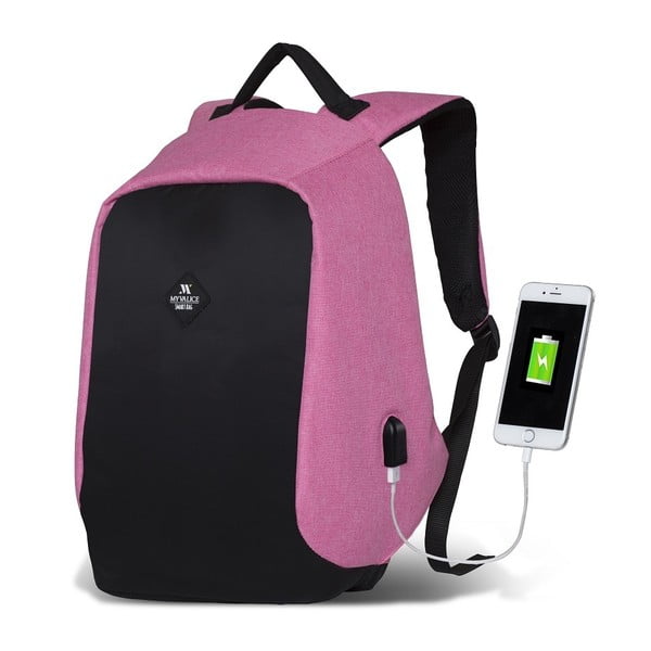 Črno-rožnati nahrbtnik z USB priključkom My Valice SECRET Smart Bag