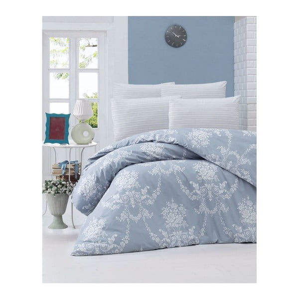 Modra bombažna posteljnina za enojno posteljo Gloria, 140 x 200 cm