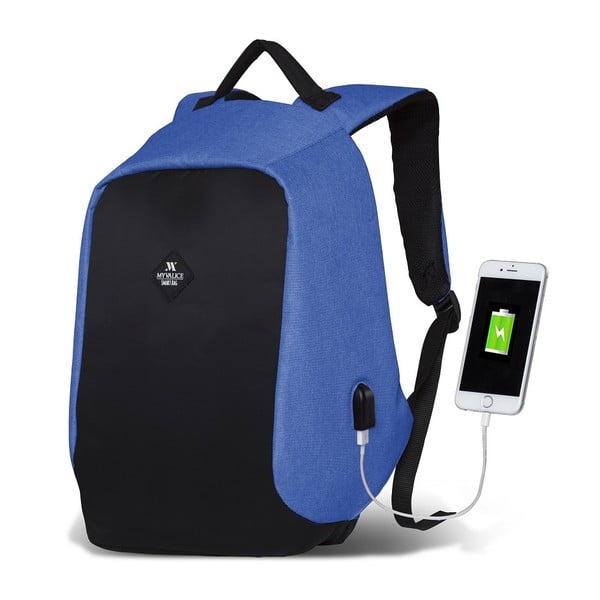 Črno-Moder nahrbtnik z USB priključkom My Valice SECRET Smart Bag