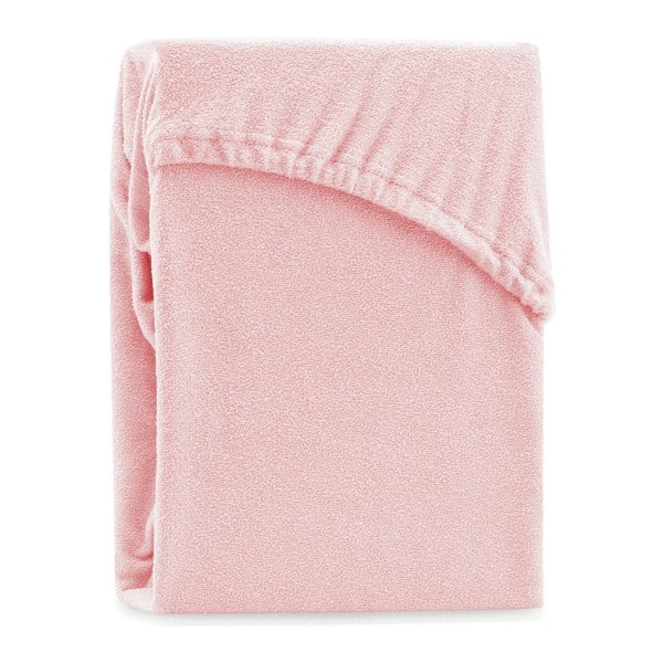 Svetlo rožnata elastična rjuha za zakonsko posteljo AmeliaHome Ruby Siesta, 180/200 x 200 cm