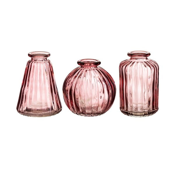 Komplet 3 rožnatih steklenih vaz Sass & Belle Bud