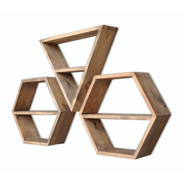 3-delni komplet lesenih stenskih polic Hexa