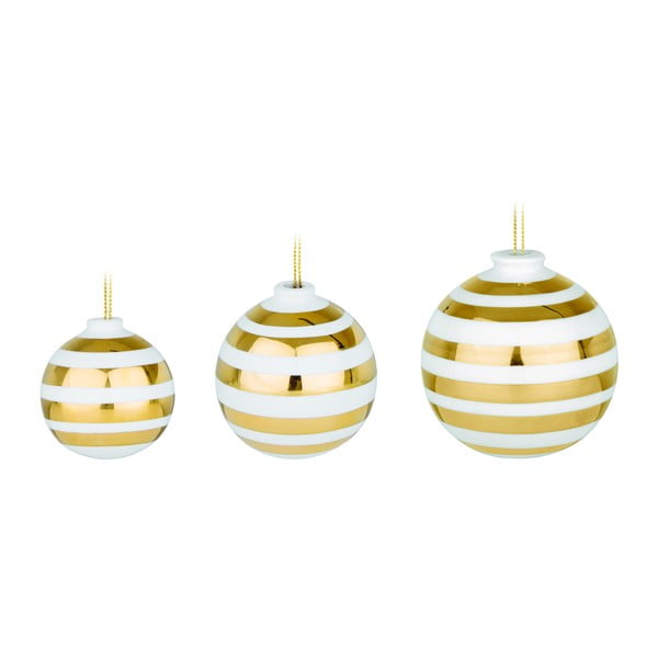 Komplet 3 belo-zlatih keramičnih božičnih okraskov Kähler Design Omaggio