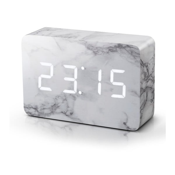 Siva budilka v marmornem dekorju z belim LED zaslonom Gingko Brick Click Clock
