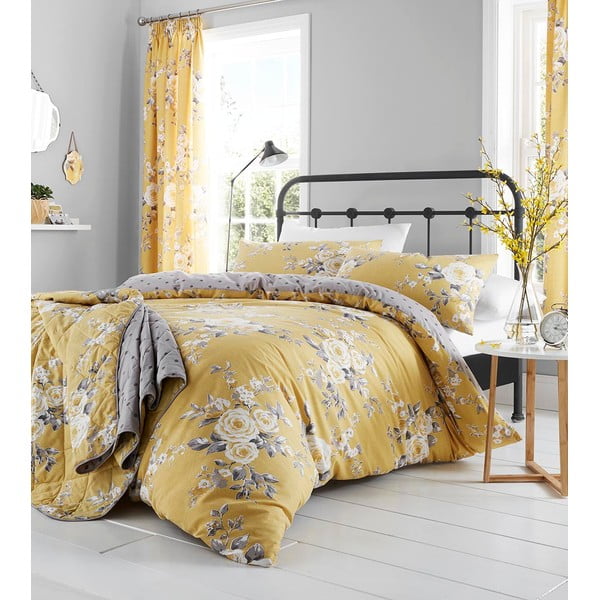 Rumena posteljnina s cvetličnim vzorcem Catherine Lansfield, 135 x 200 cm