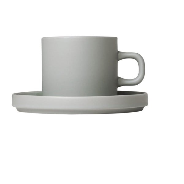 Komplet 2 svetlo sivih keramičnih skodelic za kavo s podstavki Blomus Pilar, 200 ml