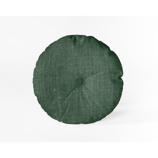 Temno zelen okrasni vzglavnik Linen Couture Cojin Redondo Dark Green, ⌀ 45 cm
