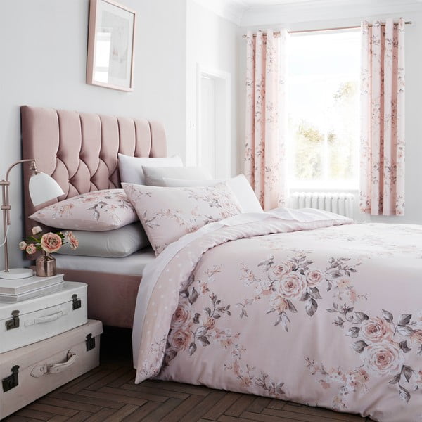 Roza posteljnina s cvetličnim motivom Catherine Lansfield, 135 x 200 cm