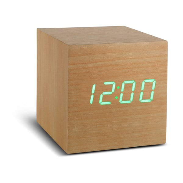 Bež budilka z zelenim LED zaslonom Gingko Cube Click Clock
