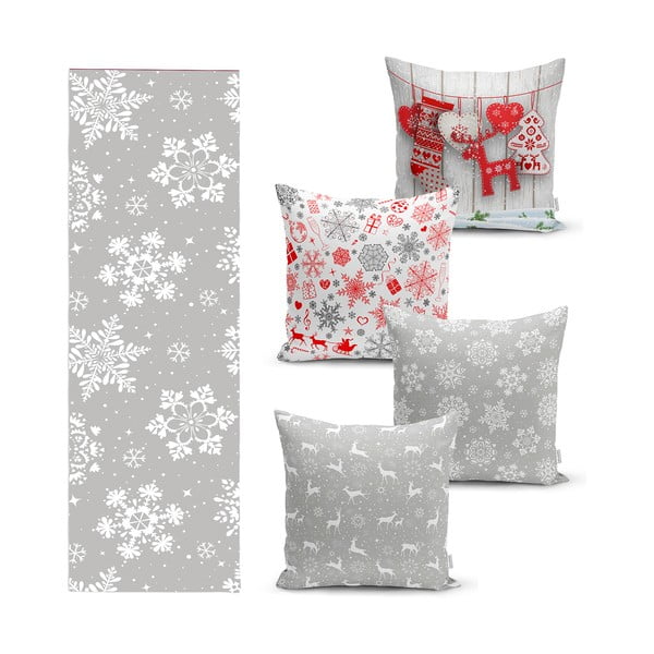 4 božične prevleke za okrasne blazine in namizni tekač Minimalist Cushion Covers Snowflakes