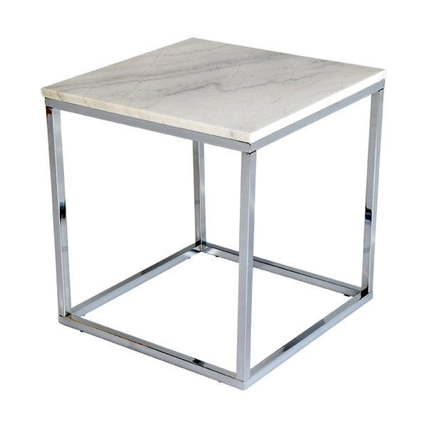 Stranska mizica iz belega marmorja s kromiranim podnožjem RGE Accent, širina 50 cm