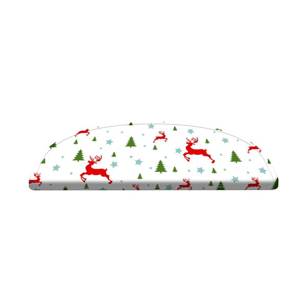Komplet 16 rdeče-belih preprog za stopnice Vitaus Christmas Deer and Tree, 65 x 20 cm