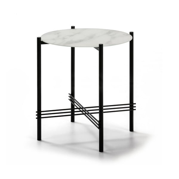 Belo-črna stranska mizica s stekleno ploščo v marmornem dekorju Marckeric, ø 47 cm