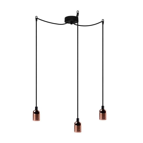Črna trojna viseča svetilka z detajli v bakreni barvi Bulb Attack Uno Basic