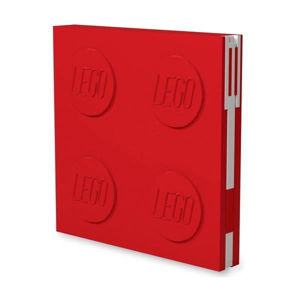 Rdeča kavdratna beležnica z gel pisalom LEGO®, 15,9 x 15,9 cm