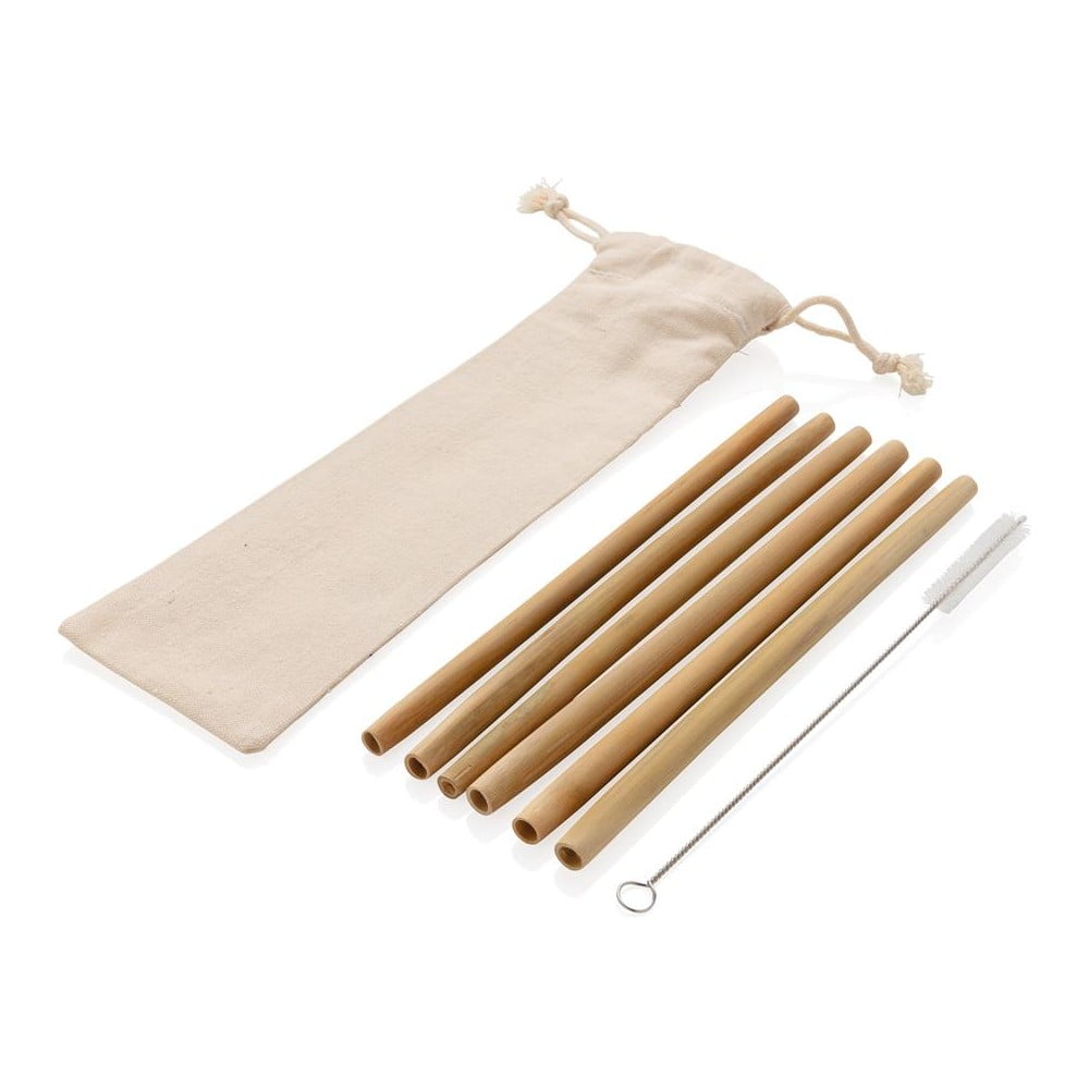 6-delni komplet bambusovih slamic s čopičem za čiščenje in vrečko za shranjevanje XD Collection