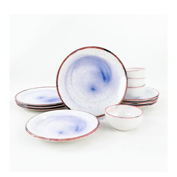 12-delni komplet belih in modrih keramičnih posod My Ceramic