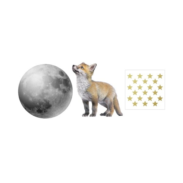 Komplet stenskih nalepk Dekornik Little Fox And His Friend The Moon