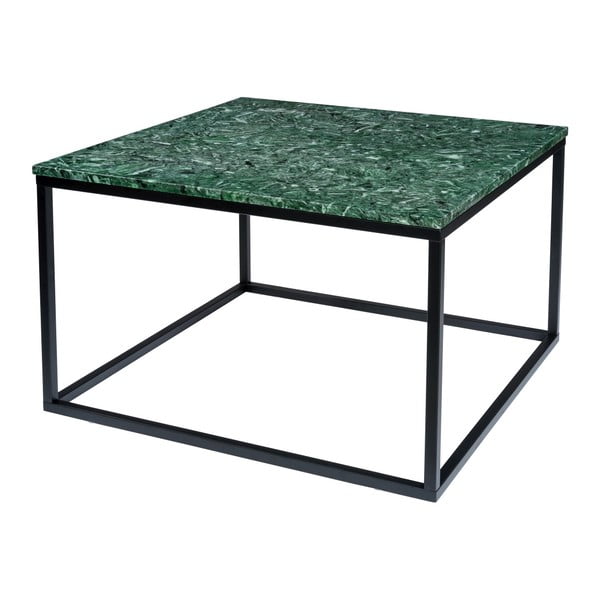 Temno zelena marmorna kavna mizica s črnim podnožjem RGE Accent, širina 75 cm