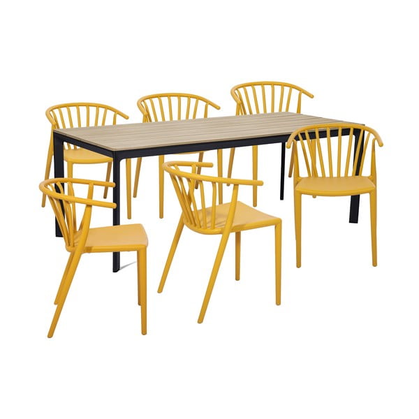 Vrtni jedilni set za 6 oseb z rumenimi stoli Capri in mizo Thor, 210 x 90 cm