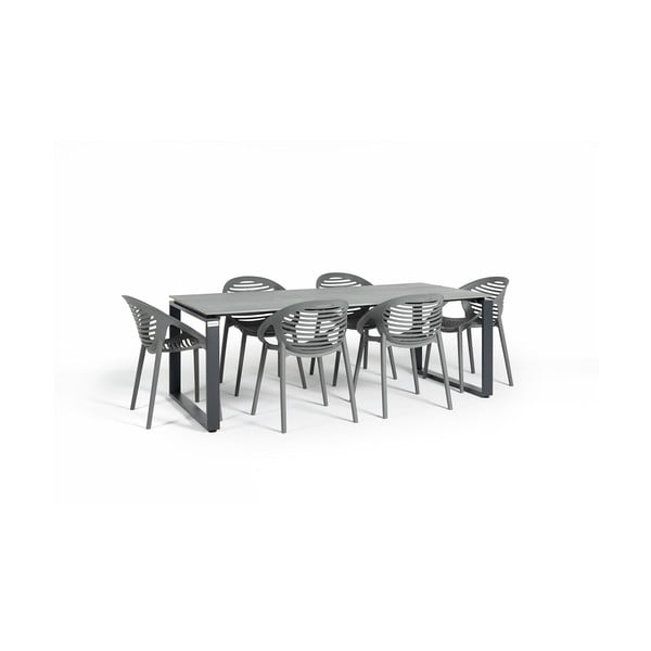 Vrtna jedilna garnitura za 6 oseb s sivimi stoli Joanna in mizo Strong, 210 x 100 cm