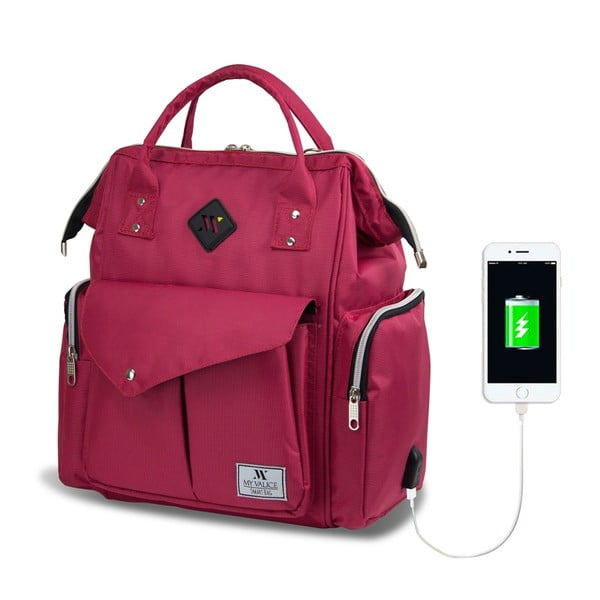 Nahrbtnik za mamice z USB priključkom v barvi fuksije My Valice HAPPY MOM nahrbtnik za nego otroka