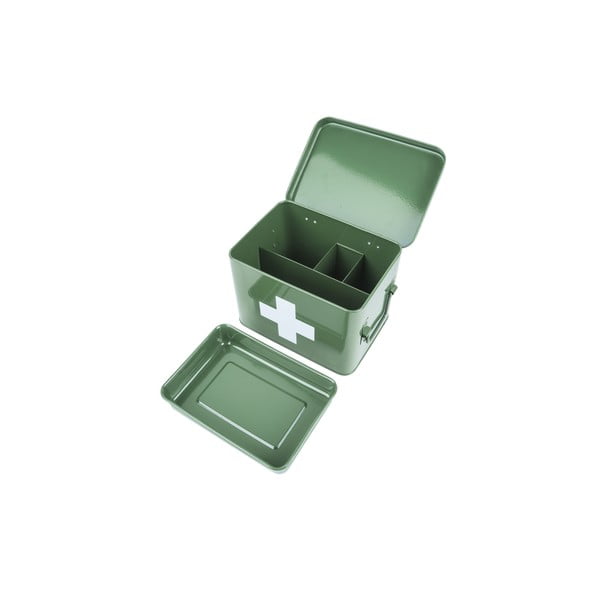 Zelena kovinska medicinska omarica PT LIVING beli križ