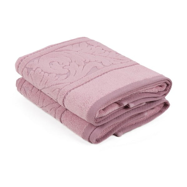 Komplet 2 rožnatih bombažnih brisač Sultan, 50 x 90 cm