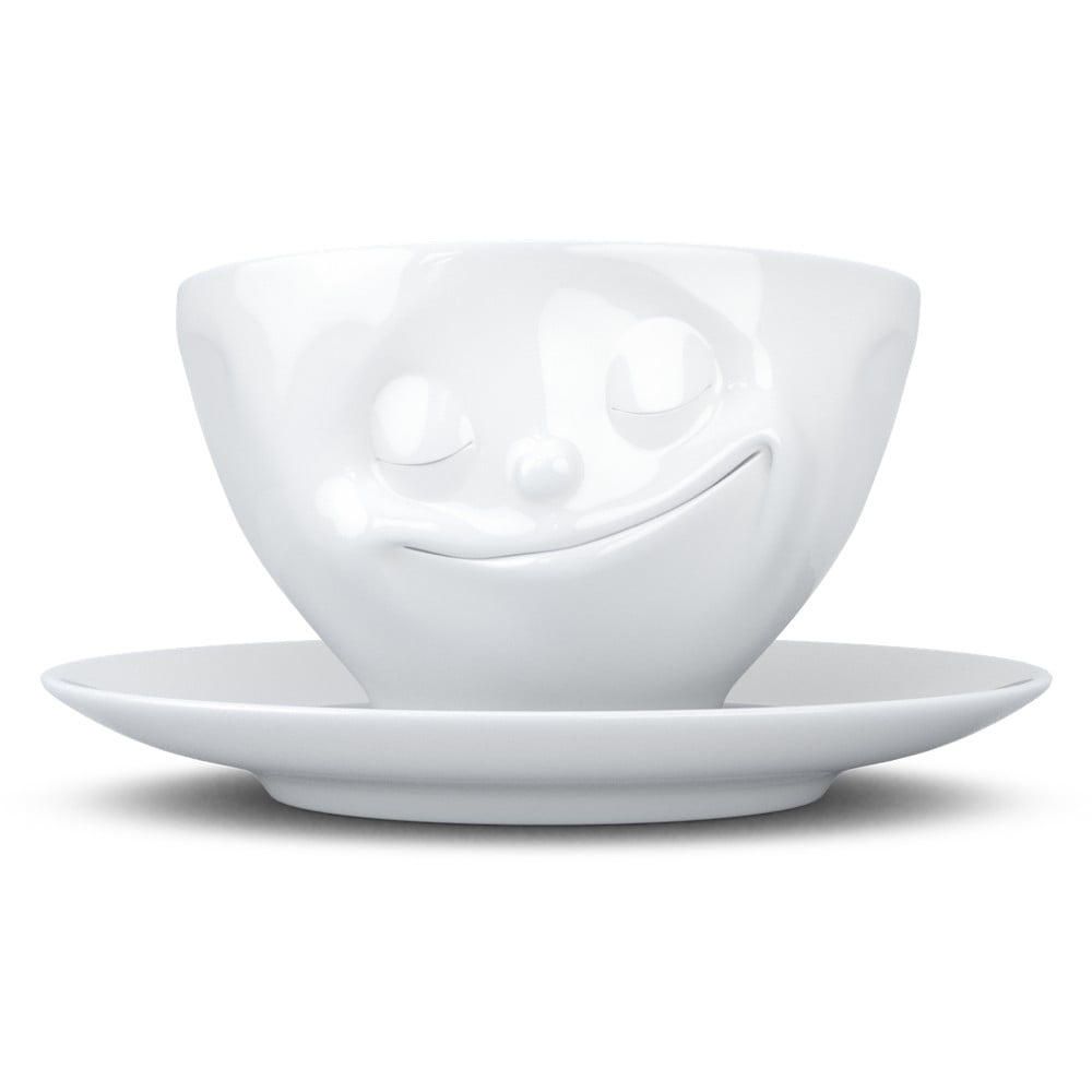 Bela porcelanasta skodelica za kavo z motivom nasmeška 58products, 200 ml