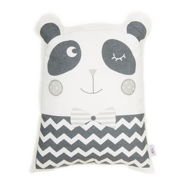 Siv otroški vzglavnik iz mešanice bombaža Mike & Co. NEW YORK Pillow Toy Panda, 25 x 36 cm