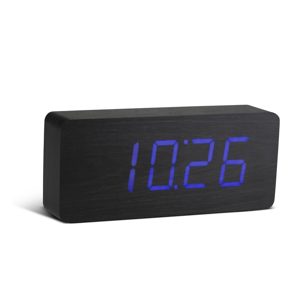 Črna budilka z modrim zaslonom LED Gingko Slab Click Clock