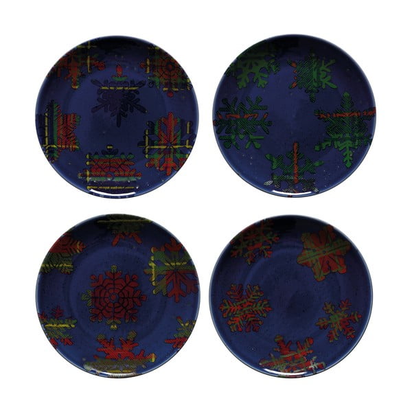 Komplet 4 modro-rdečih keramičnih krožnikov Casafina Snowflake, ø 21,6 cm