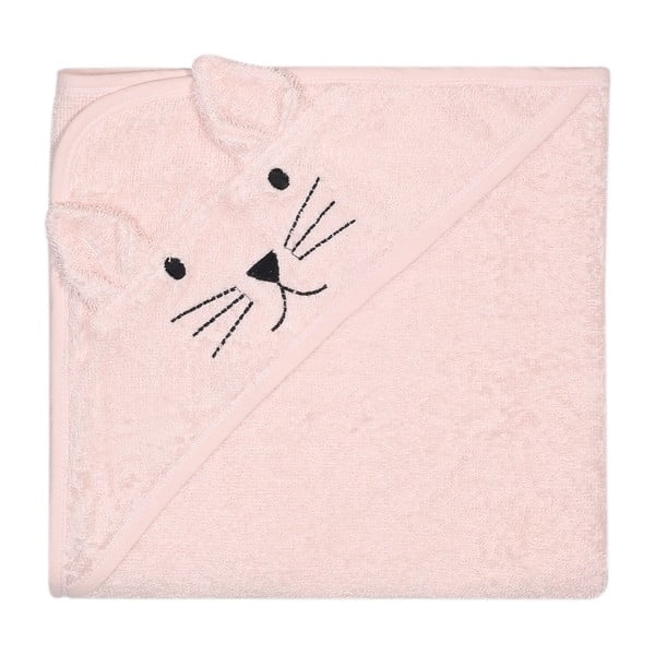 Roza bombažna otroška brisača s kapuco Kindsgut Cat